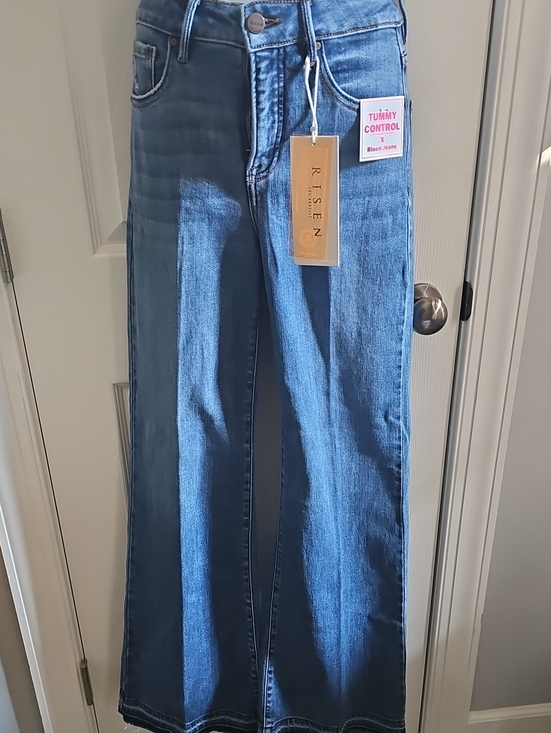 Risen Los Angeles Denim - Risen Women's Blue Tummy Control Wide Leg Jeans